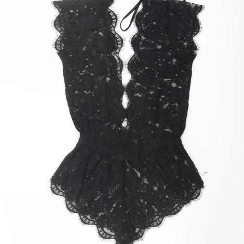 Ann Summers Womens Black Polyamide Bodysuit One-Piece Size 8 Tie