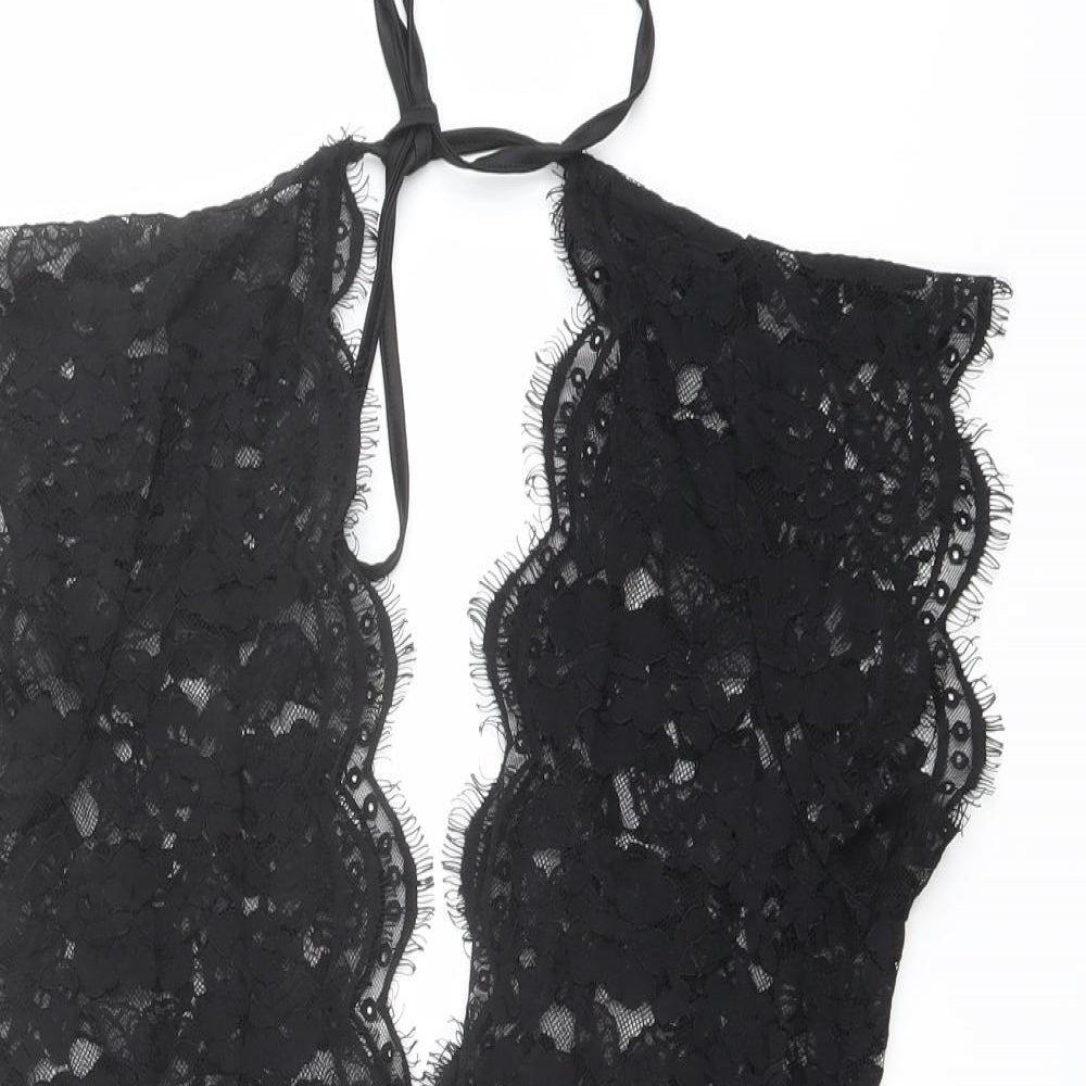 Ann Summers Womens Black Polyamide Bodysuit One-Piece Size 8 Tie