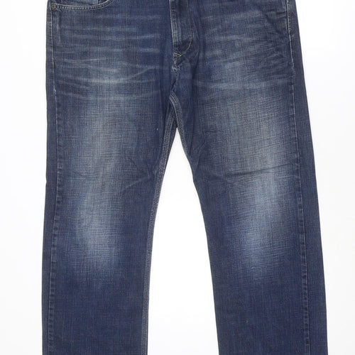Marks and Spencer Mens Blue Cotton Straight Jeans Size 38 in L29 in Regular Zip