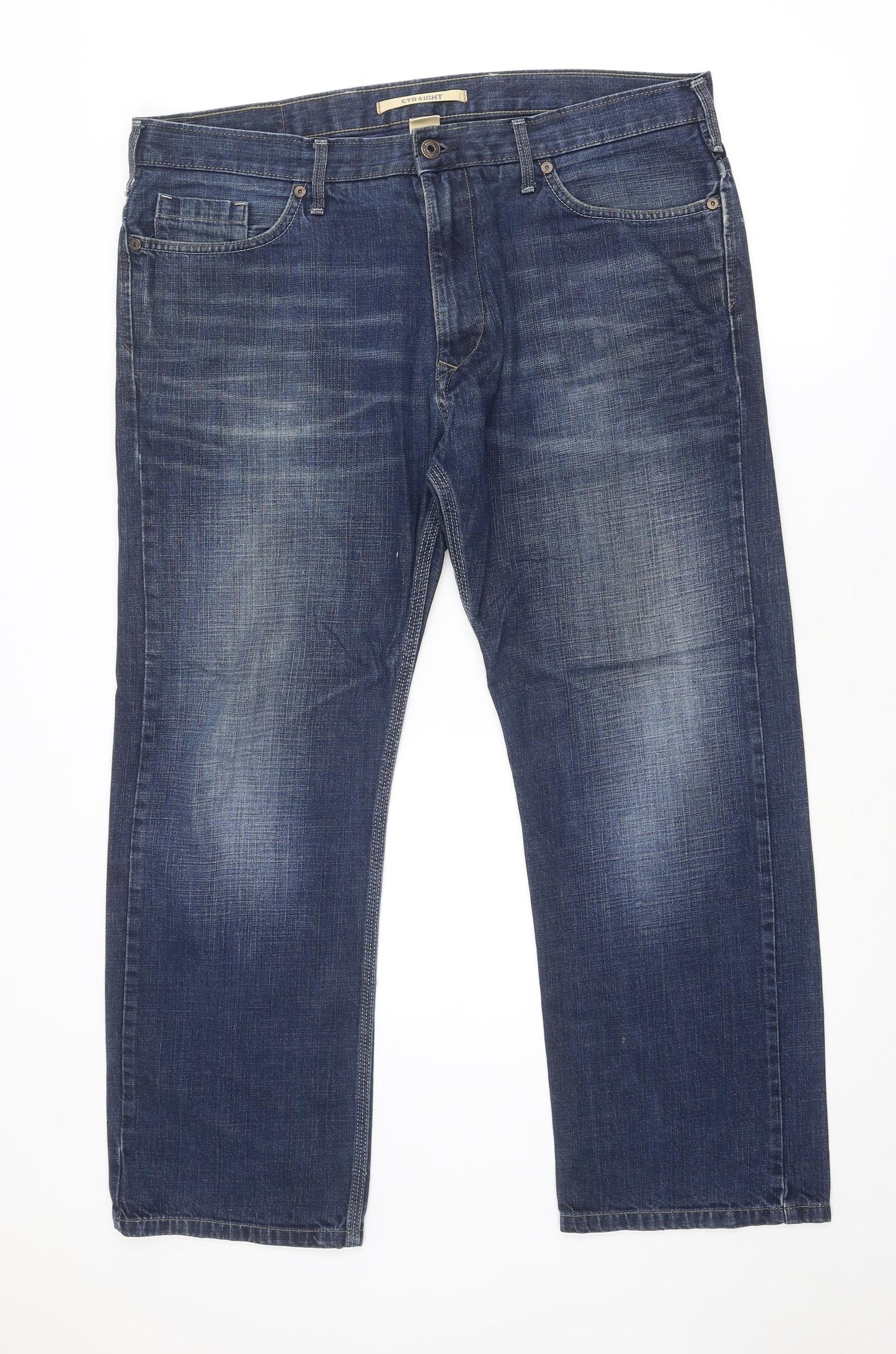 Marks and Spencer Mens Blue Cotton Straight Jeans Size 38 in L29 in Regular Zip