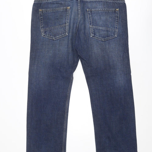 Marks and Spencer Mens Blue Cotton Straight Jeans Size 38 in L29 in Regular Zip