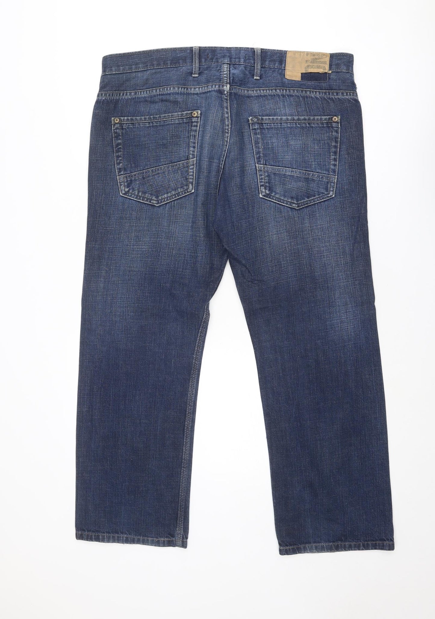 Marks and Spencer Mens Blue Cotton Straight Jeans Size 38 in L29 in Regular Zip