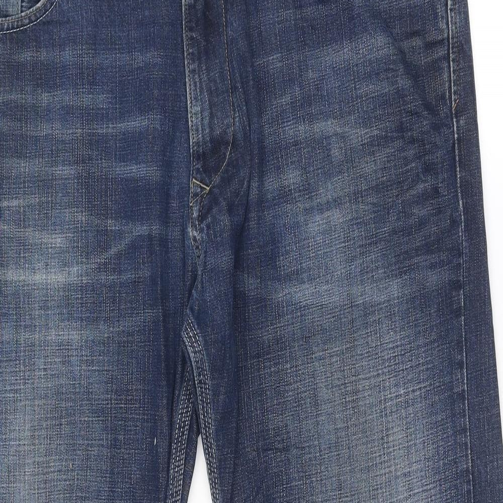 Marks and Spencer Mens Blue Cotton Straight Jeans Size 38 in L29 in Regular Zip