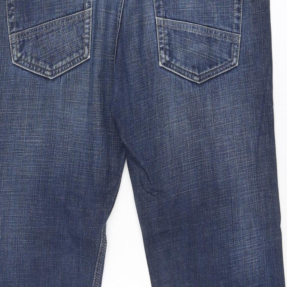 Marks and Spencer Mens Blue Cotton Straight Jeans Size 38 in L29 in Regular Zip