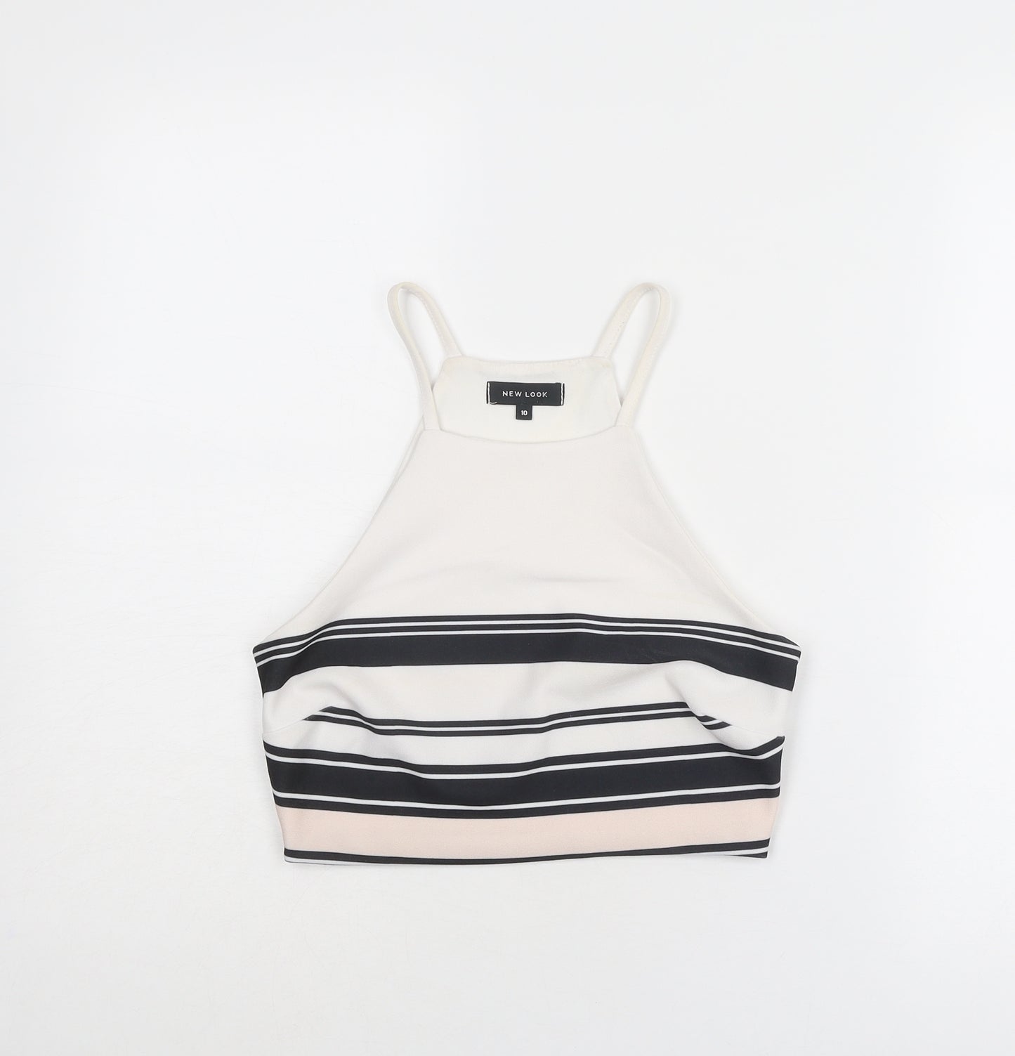 New Look Womens White Striped Polyester Cropped Tank Size 10 Square Neck