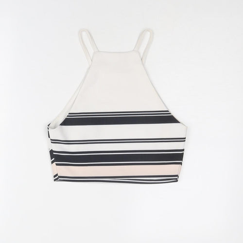 New Look Womens White Striped Polyester Cropped Tank Size 10 Square Neck