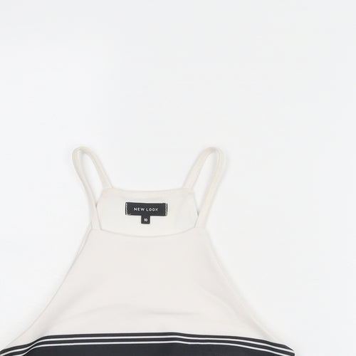 New Look Womens White Striped Polyester Cropped Tank Size 10 Square Neck