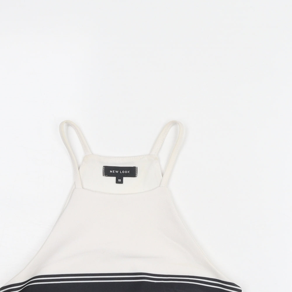 New Look Womens White Striped Polyester Cropped Tank Size 10 Square Neck