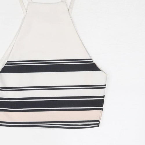 New Look Womens White Striped Polyester Cropped Tank Size 10 Square Neck
