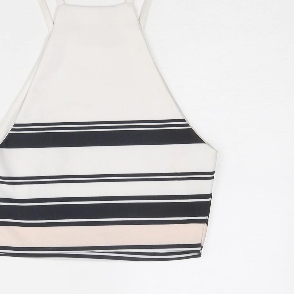 New Look Womens White Striped Polyester Cropped Tank Size 10 Square Neck