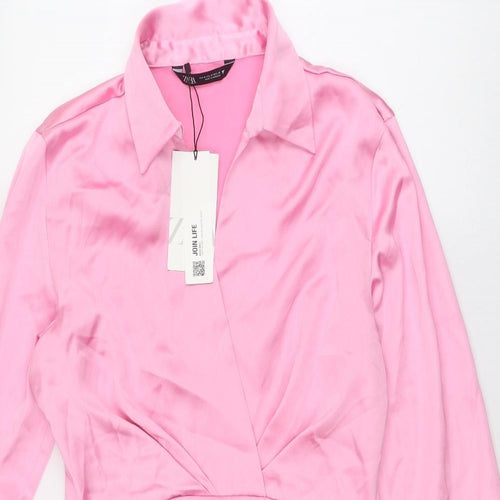 Zara Womens Pink Polyester Mini Size M Collared Zip