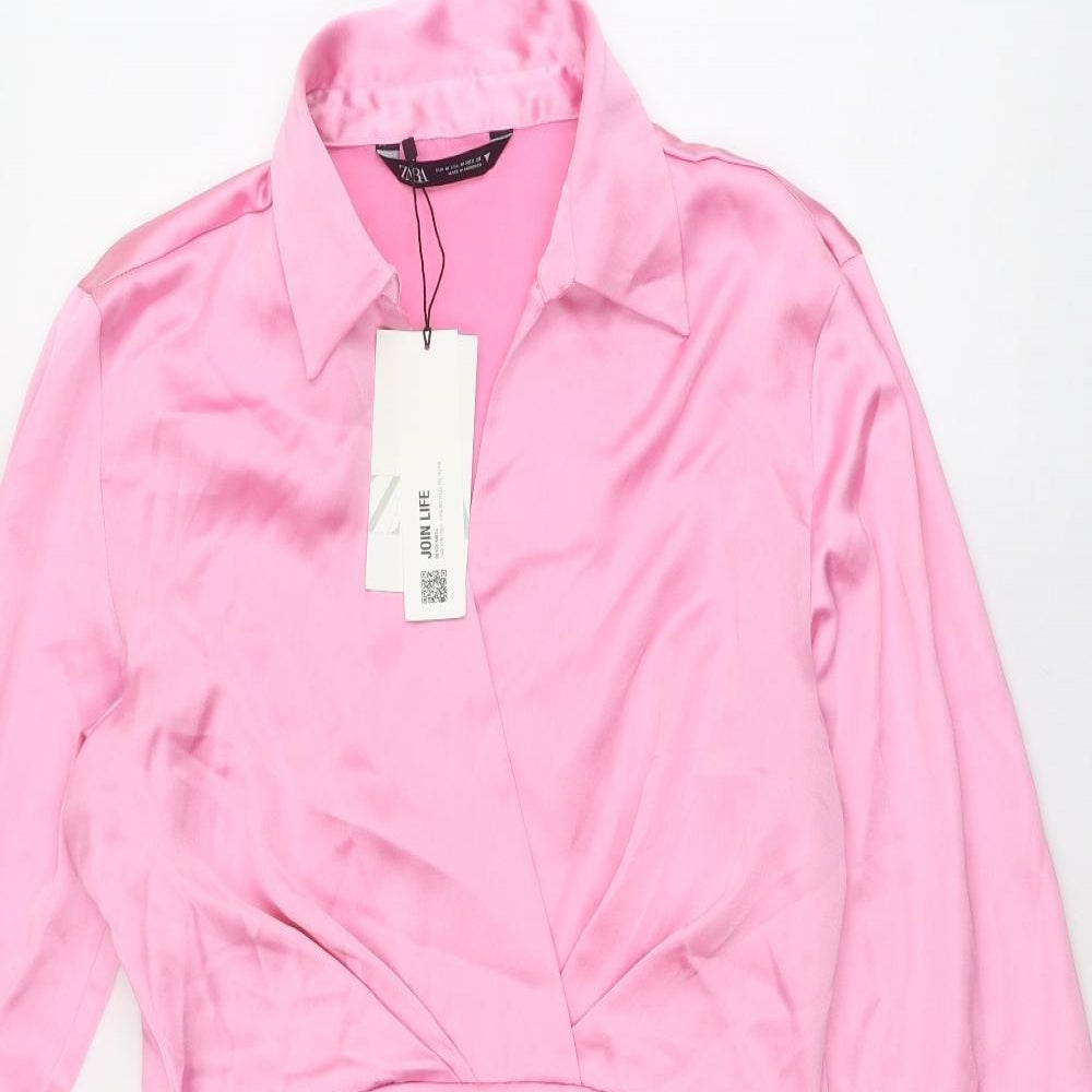 Zara Womens Pink Polyester Mini Size M Collared Zip