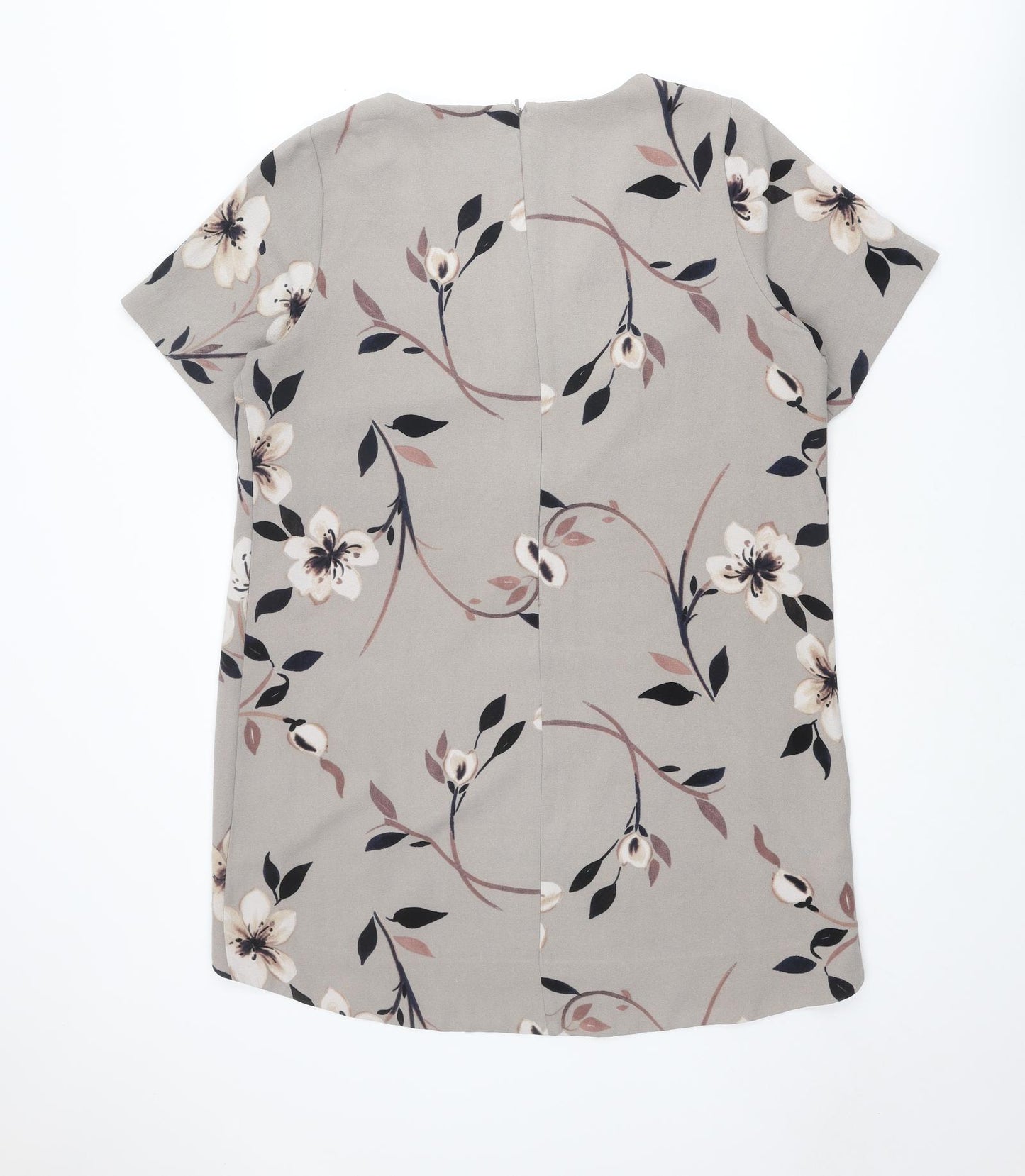 NEXT Womens Grey Floral Polyester Shift Size 18 V-Neck Zip