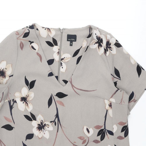 NEXT Womens Grey Floral Polyester Shift Size 18 V-Neck Zip