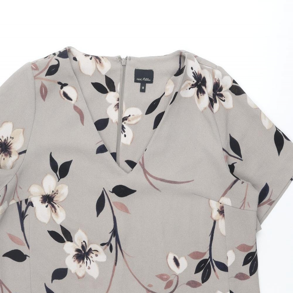 NEXT Womens Grey Floral Polyester Shift Size 18 V-Neck Zip