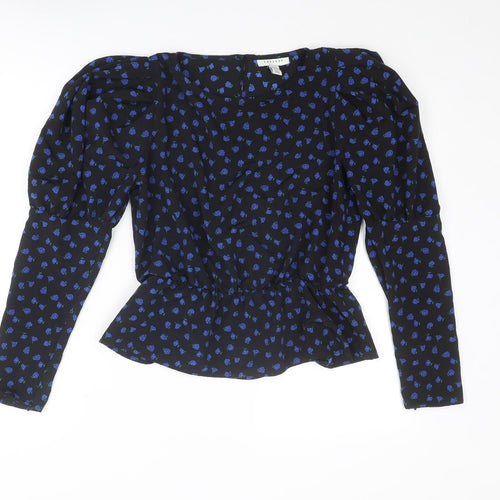 Topshop Womens Black Floral Polyester Basic Blouse Size 10 Round Neck
