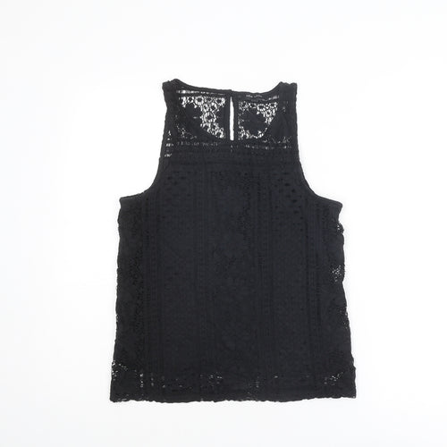 New Look Womens Black Geometric Polyester Basic Tank Size 10 Round Neck