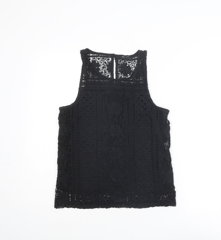 New Look Womens Black Geometric Polyester Basic Tank Size 10 Round Neck