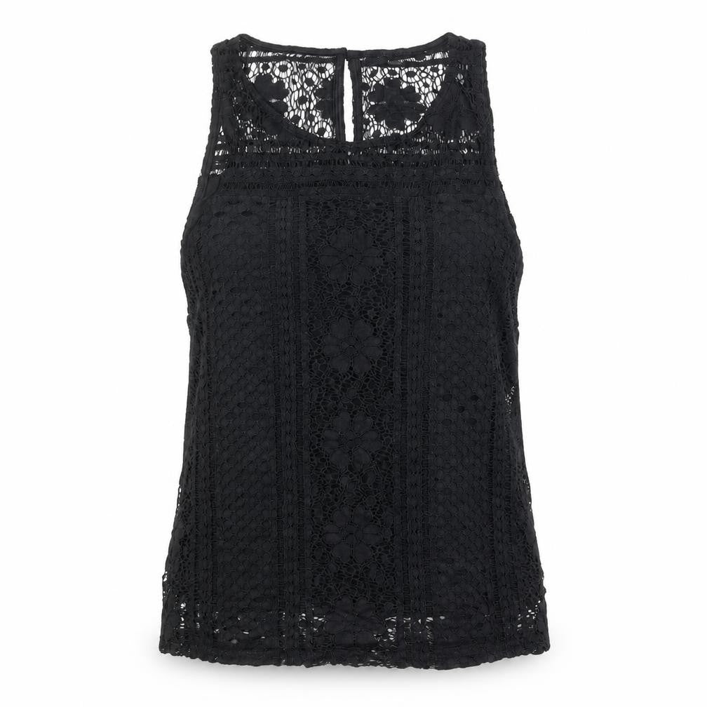New Look Womens Black Geometric Polyester Basic Tank Size 10 Round Neck