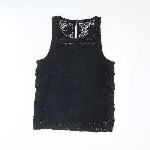 New Look Womens Black Geometric Polyester Basic Tank Size 10 Round Neck