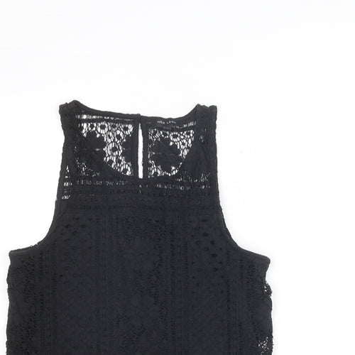 New Look Womens Black Geometric Polyester Basic Tank Size 10 Round Neck