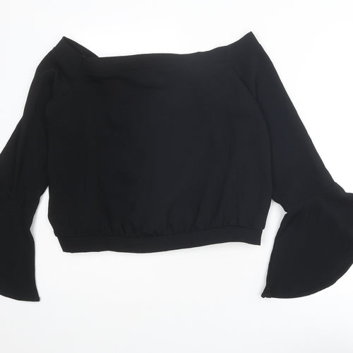 Bardot Womens Black Polyester Cropped Blouse Size 14 Boat Neck
