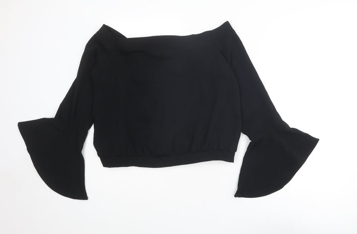 Bardot Womens Black Polyester Cropped Blouse Size 14 Boat Neck