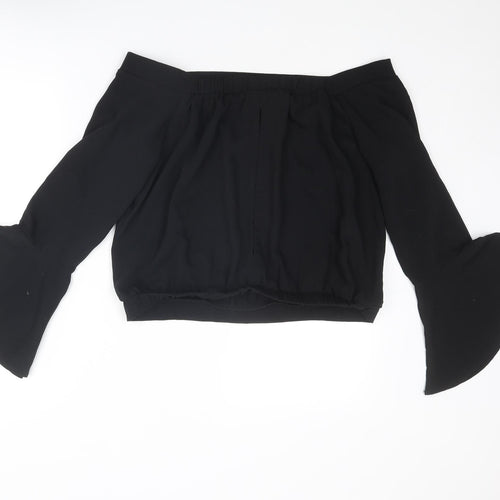 Bardot Womens Black Polyester Cropped Blouse Size 14 Boat Neck