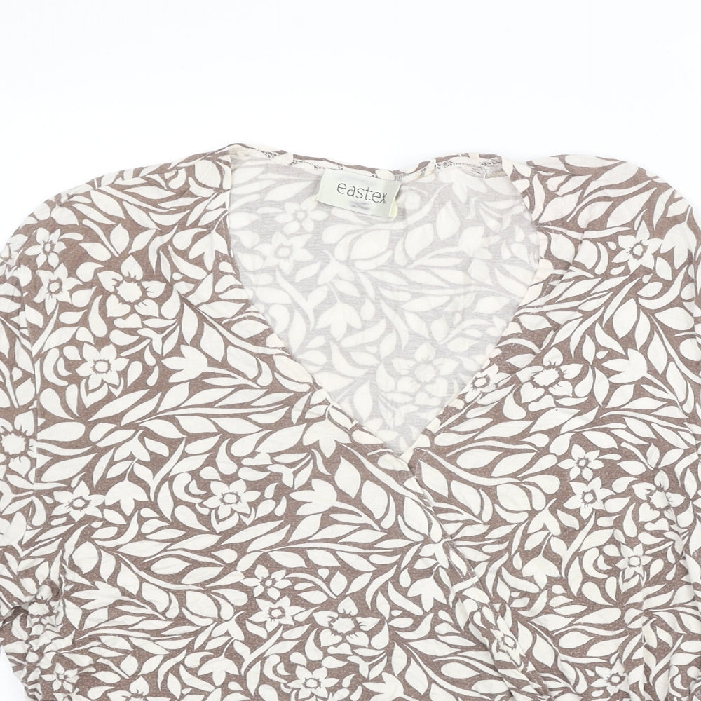 Eastex Womens Beige Floral Viscose Basic Blouse Size 16 V-Neck