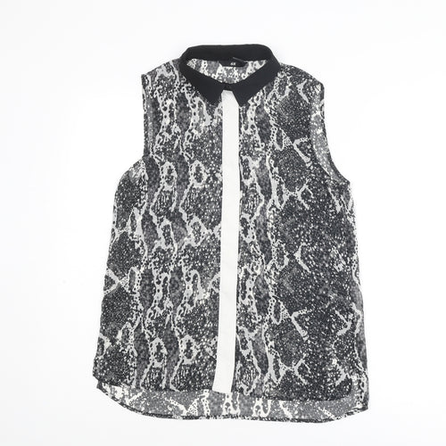 H&M Womens Grey Animal Print Polyester Basic Button-Up Size 8 Collared - Snakeskin