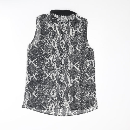 H&M Womens Grey Animal Print Polyester Basic Button-Up Size 8 Collared - Snakeskin