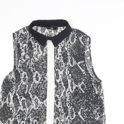 H&M Womens Grey Animal Print Polyester Basic Button-Up Size 8 Collared - Snakeskin