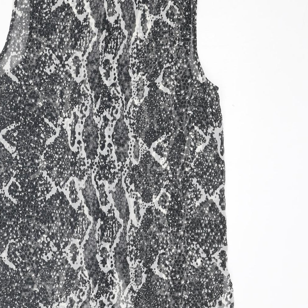 H&M Womens Grey Animal Print Polyester Basic Button-Up Size 8 Collared - Snakeskin