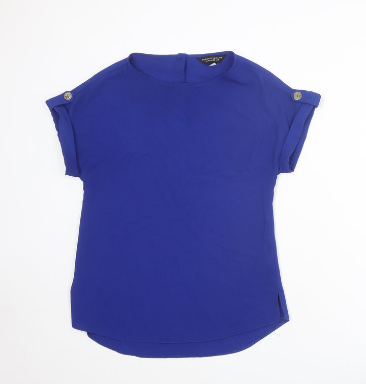Dorothy Perkins Womens Blue Polyester Basic T-Shirt Size 8 Round Neck
