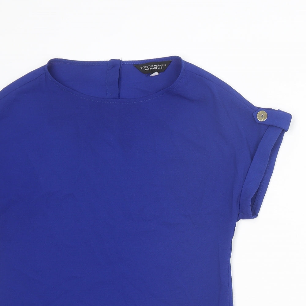 Dorothy Perkins Womens Blue Polyester Basic T-Shirt Size 8 Round Neck