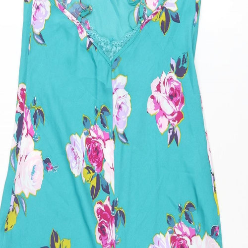 Marks and Spencer Womens Blue Floral Polyester Chemise Dress Size 10 - Lace Trim