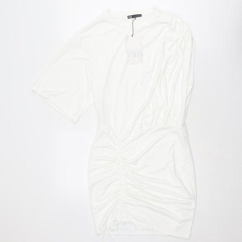 Zara Womens White Polyester Mini Size S Crew Neck Pullover