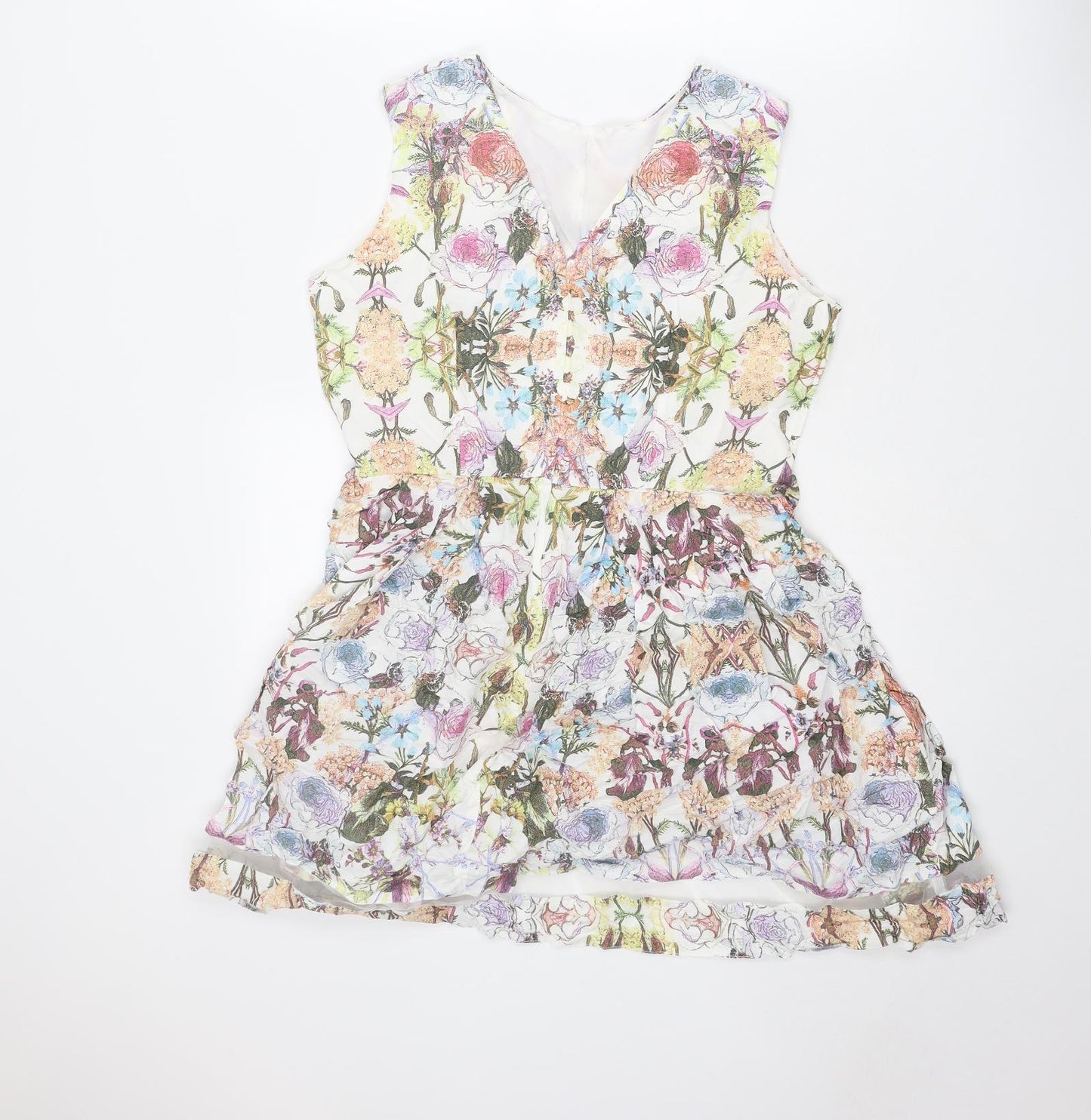 Dorothy Perkins Womens Multicoloured Floral Viscose Mini Size 14 V-Neck Zip