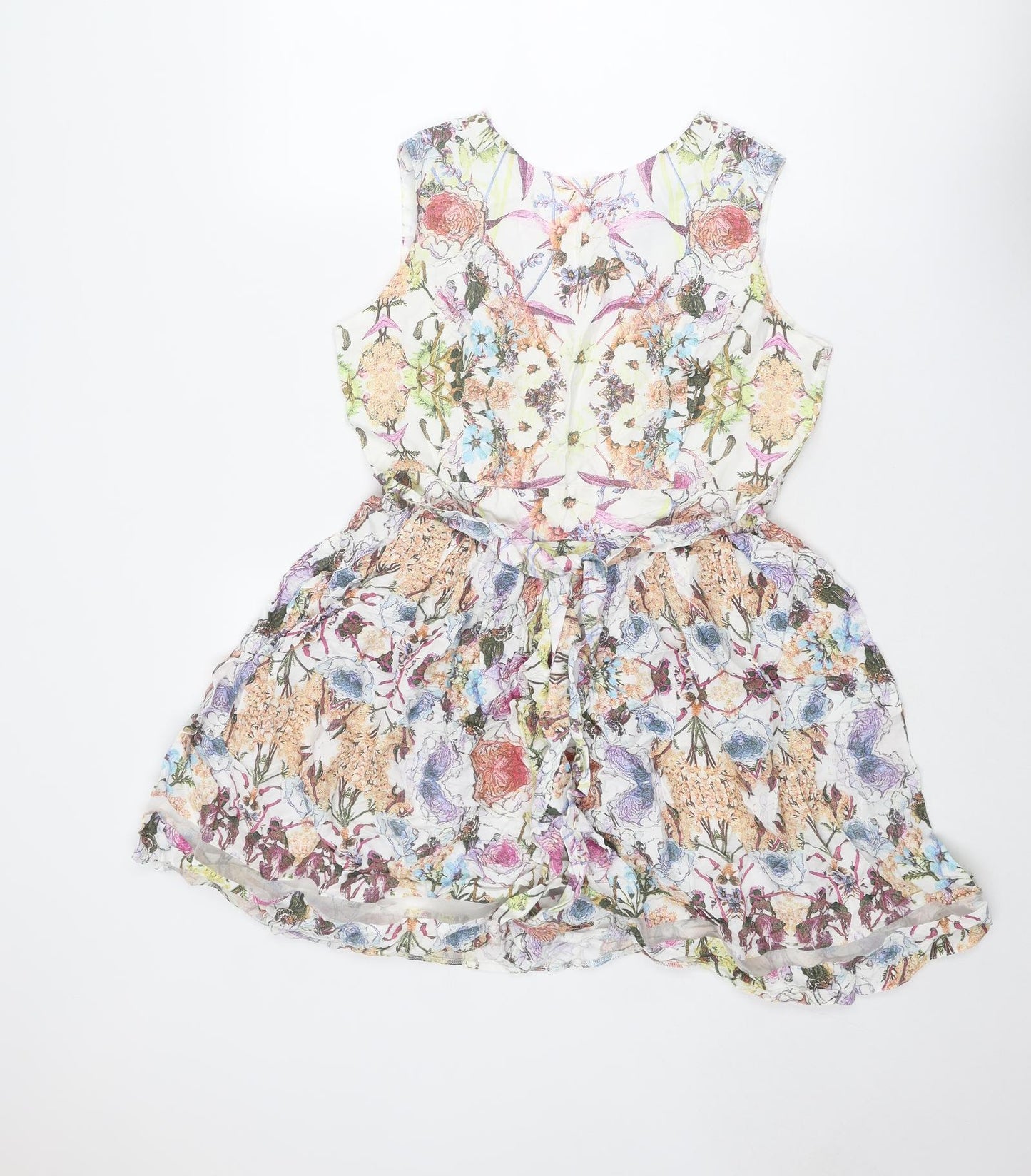 Dorothy Perkins Womens Multicoloured Floral Viscose Mini Size 14 V-Neck Zip