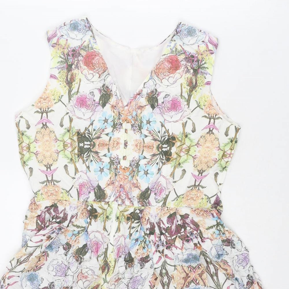 Dorothy Perkins Womens Multicoloured Floral Viscose Mini Size 14 V-Neck Zip