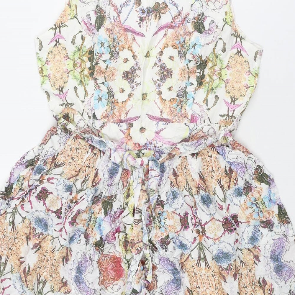 Dorothy Perkins Womens Multicoloured Floral Viscose Mini Size 14 V-Neck Zip