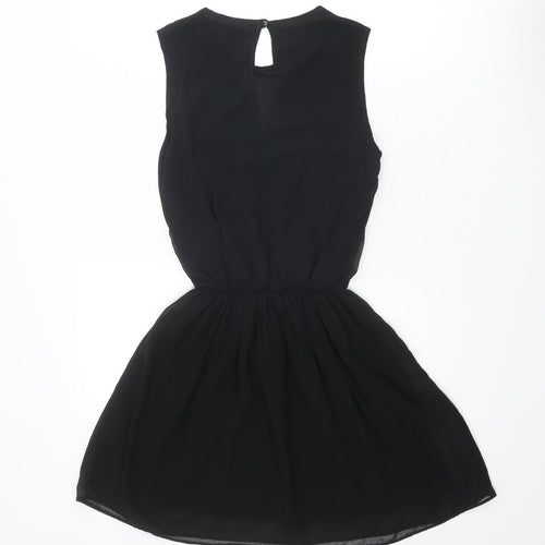 ASOS Womens Black Polyester Fit & Flare Size 8 Roll Neck Button