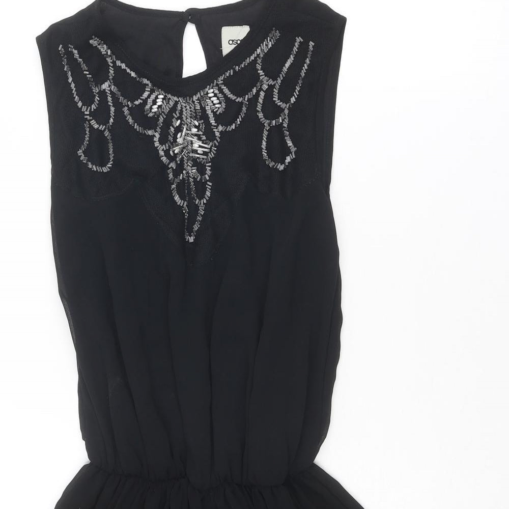 ASOS Womens Black Polyester Fit & Flare Size 8 Roll Neck Button