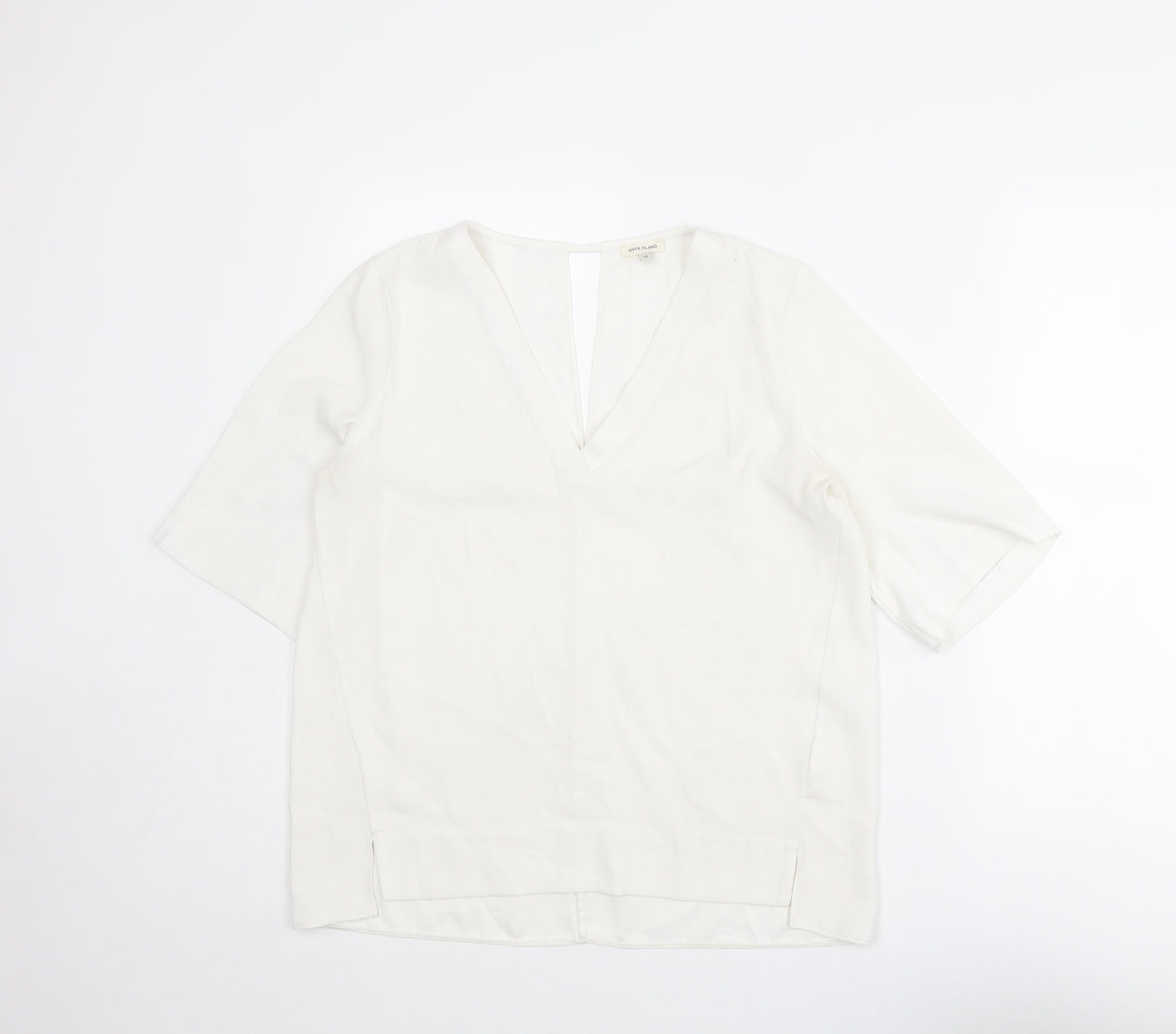 River Island Womens White Polyester Basic T-Shirt Size 10 V-Neck