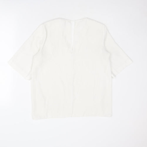 River Island Womens White Polyester Basic T-Shirt Size 10 V-Neck