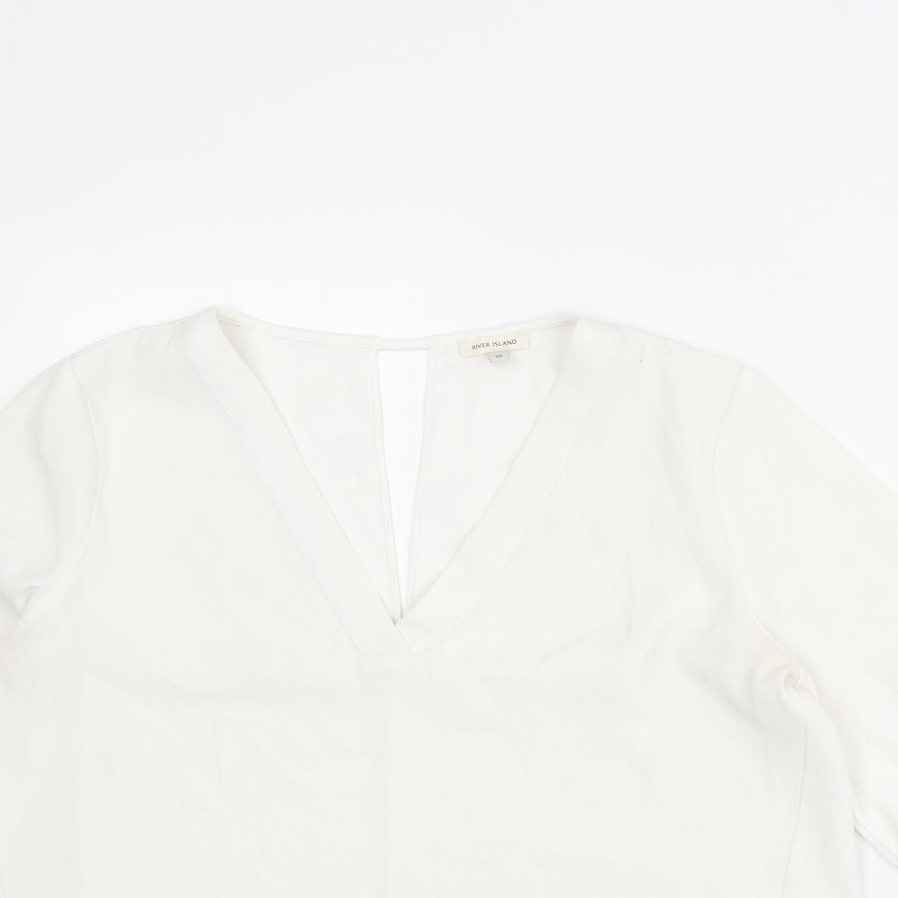 River Island Womens White Polyester Basic T-Shirt Size 10 V-Neck