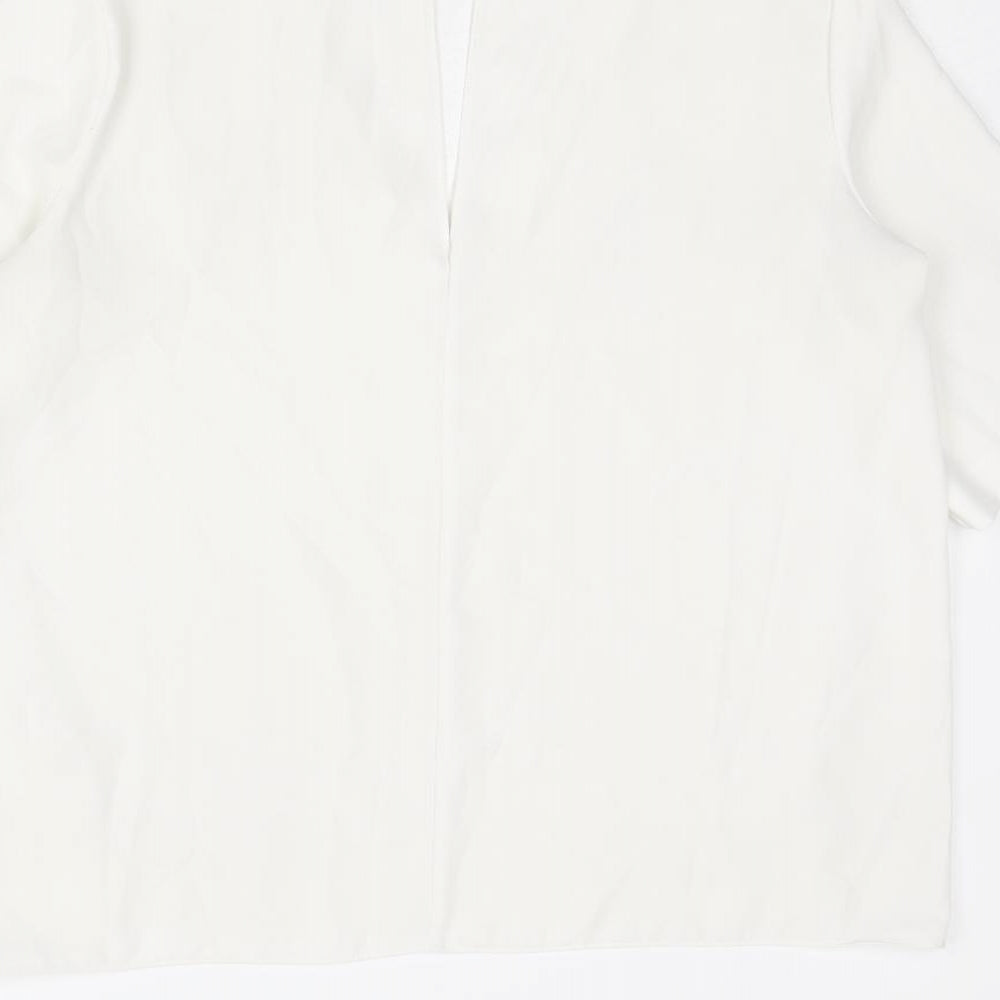 River Island Womens White Polyester Basic T-Shirt Size 10 V-Neck