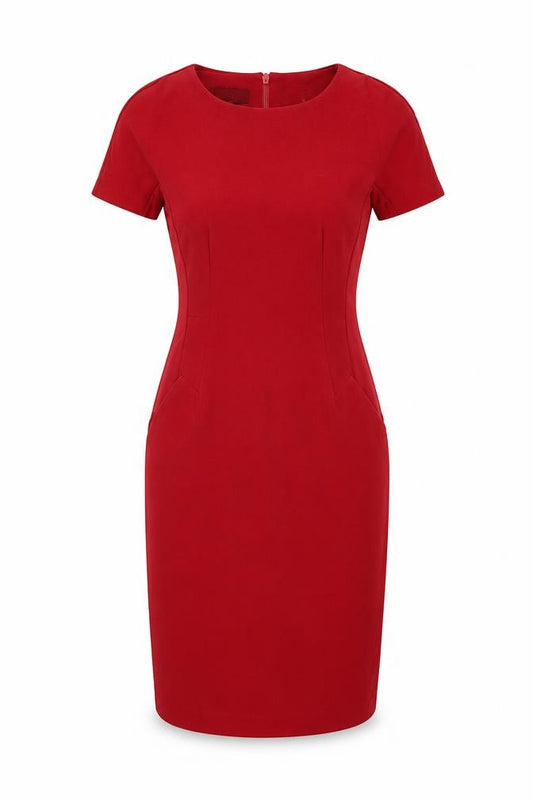 Front view of Next women’s red polyester shift, size UK 6, round neck zip