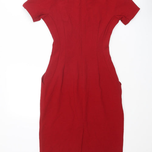 NEXT Womens Red Polyester Shift Size 6 Round Neck Zip
