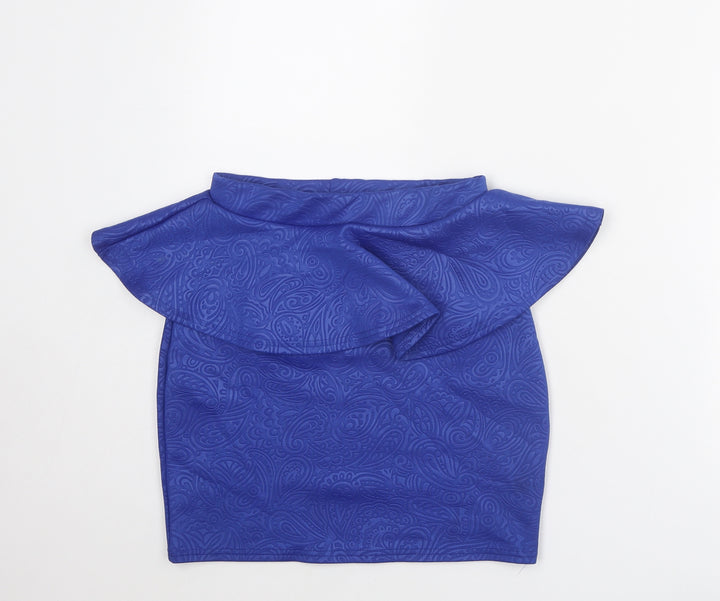 Miso Womens Blue Geometric Polyester Mini Skirt Size 10 - Peplum